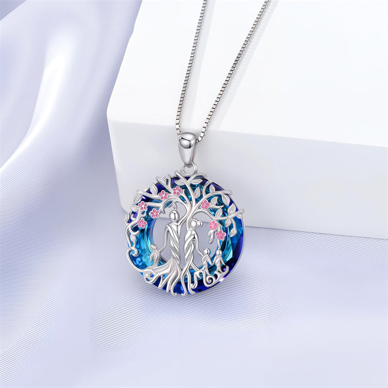 Sterling Silver Crystal Tree of Life Family Pendant Necklace for 1 to 5 Children