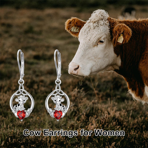 Sterling Silver Heart-Shaped Cubic Zircon Otter Cow Raccoon Leverback Earrings