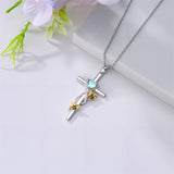 Sterling Silver Cross Moonstone Dragonfly Butterfly Bee Hummingbird Ladybug Pendant  Necklace for Women