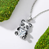 Sterling Silver Heart Birthstone Panda Pendant Necklace