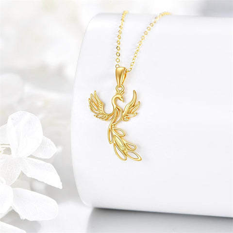10K 14K 18K Yellow Gold  Phoenix Pendant Necklace for Women