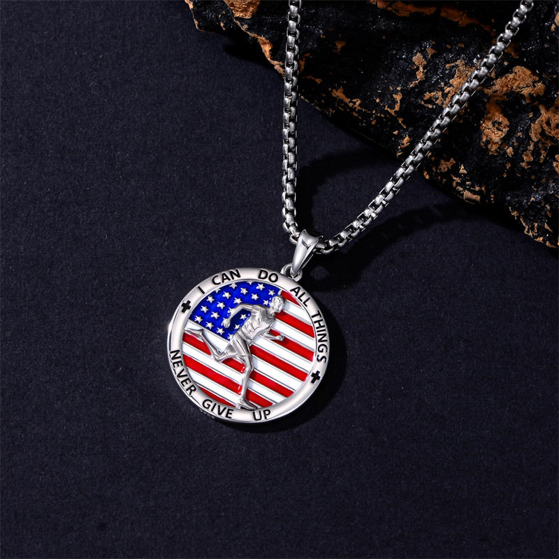 Sterling Silver American Flag Baseball  Basketball Boxing Football Golf Sports Pendant Necklace