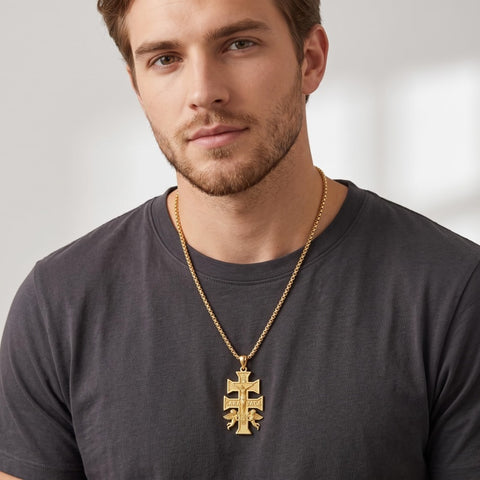 14K Gold Plated Cross Pendant Necklace for Men Religious Jewelry Christian Gift