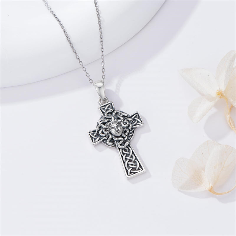 Sterling Silver Medusa Goddess Hand & Heart Ma’at Goddess Nefertiti Goddess Religious Pendant Necklace