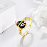 14k Real Gold Snake Black Onyx Ring  Yellow Gold Gifts for Women