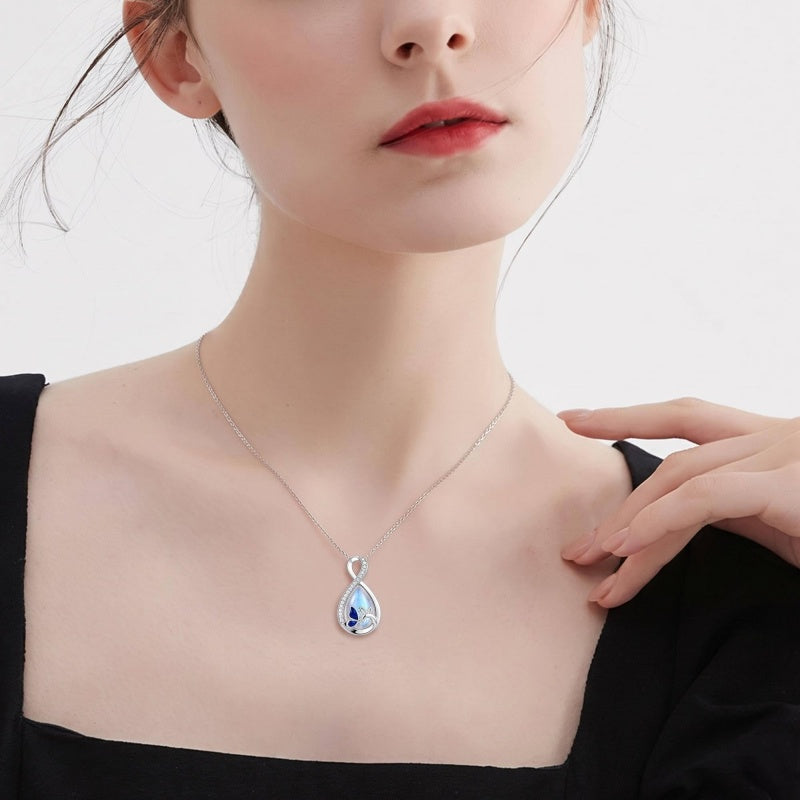 Sterling Silver Teardrop Gemstone Rose Butterfly Infinity Heart Necklace for Women