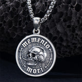 Sterling Silver Gothic Skull Memento Mori Pendant Necklace with Engraved Word