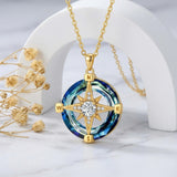 14K Gold Plated Crystal Compass Pendant Necklace Graduation Jewelry Inspirational Travel Valentine's Day Gift