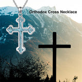 Sterling Silver Russian Eastern Orthodox Cross Pendant Necklace