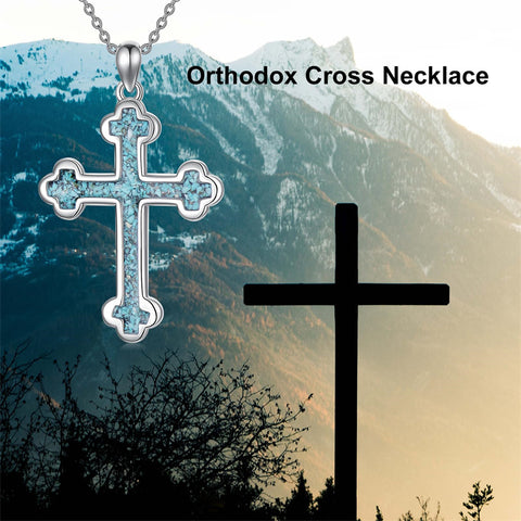 Sterling Silver Russian Eastern Orthodox Cross Pendant Necklace