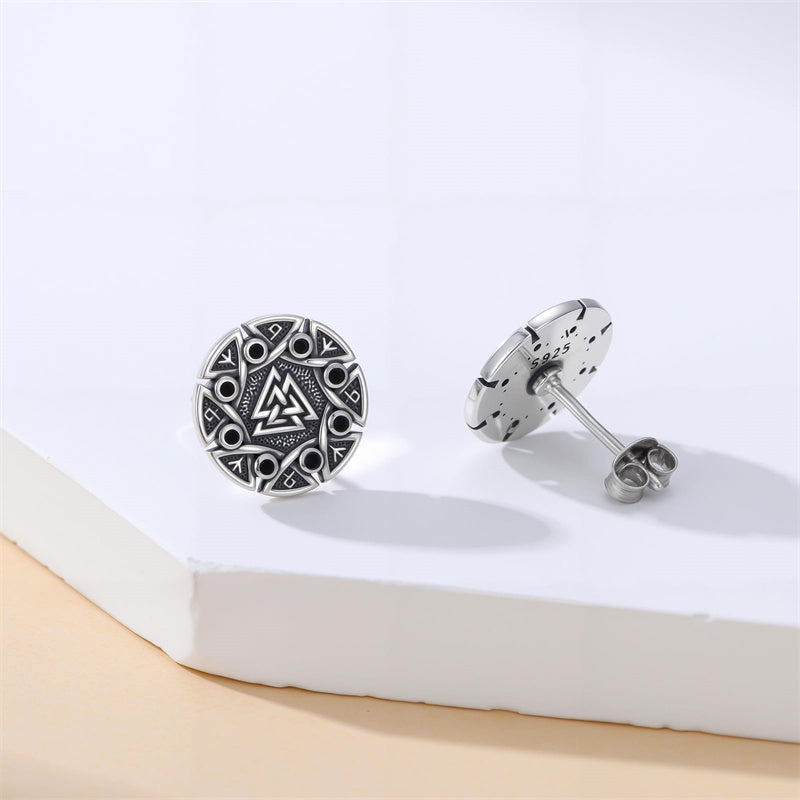 Sterling Silver Viking Raven Crow Skull Stud Earrings