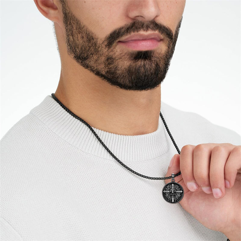 Sterling Silver Faith Bible Lion Pendant Necklace for Men