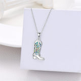 Sterling Silver Abalone Shell Boot Pendant Necklace