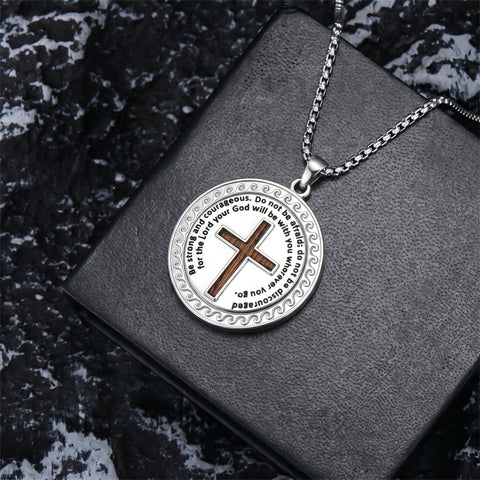 Sterling Silver Wooden Cross Pendant Necklace