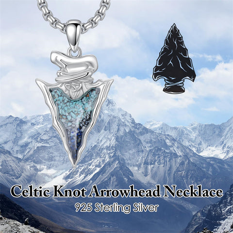 Sterling Silver Turquoise Celtic Knot Arrow Head Pendant Necklace