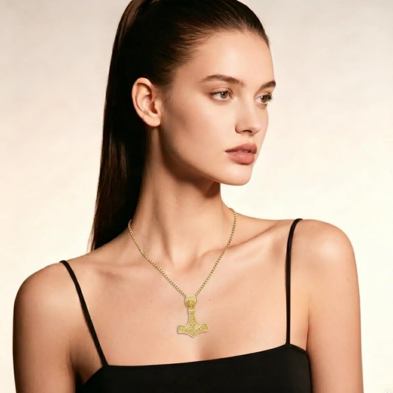 14K Gold Plated Celtic Knot Viking Thor Hammer Pendant Necklace
