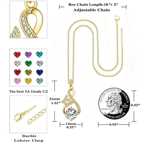 14K Gold Plated Birthstone Infinity Butterfly Necklace for Women
