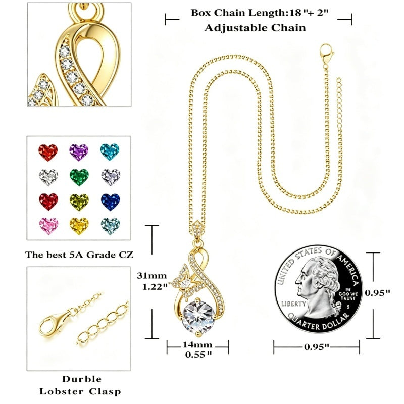 14K Gold Plated Birthstone Infinity Butterfly Necklace for Women