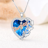 Sterling Silver  Blue Crystal Butterfly& Daughter Pendant Necklace