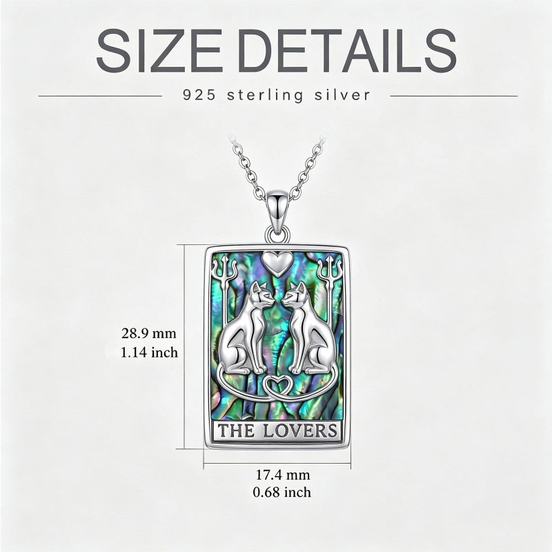 Sterling Silver Abalone Shell Tarot Card Pendant Necklace Gifts for Birthday Halloween Anniversary Valentine’s Day