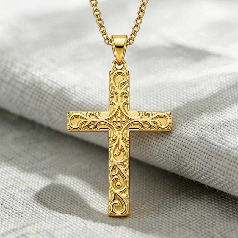 14K Gold Plated Cross Pendant Christian Necklace Baptism Religious Faith Jewelry