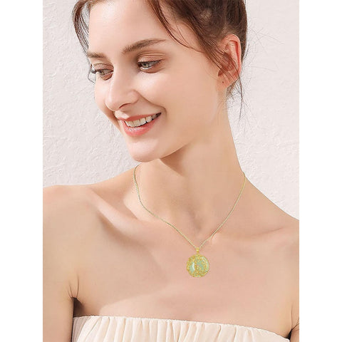 14k Gold Plated Sterling Silver Round Jade Tree of Life Necklace Good Fortune Jewelry for Women
