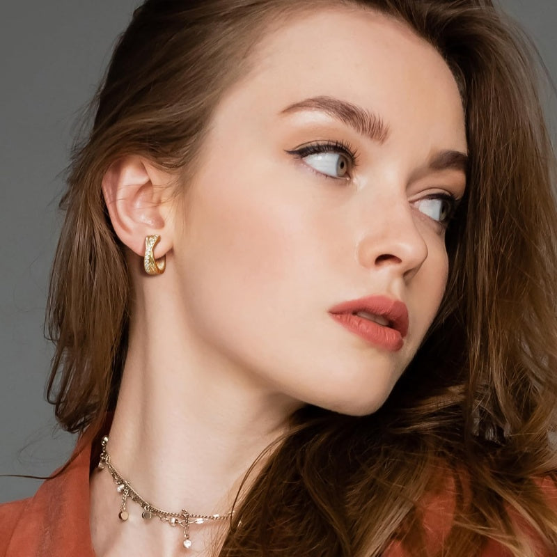 14K Gold Plated Cubic Zirconia X-shaped Huggie Earrings for Women