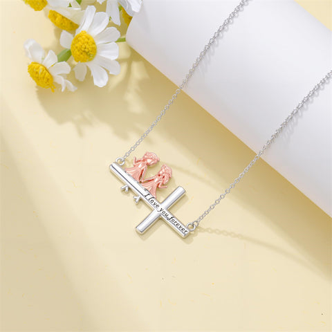 Sterling Silver Cross Father Daughter Mother Daughter Sister Pendant Necklace Engraved with I Love You Forever