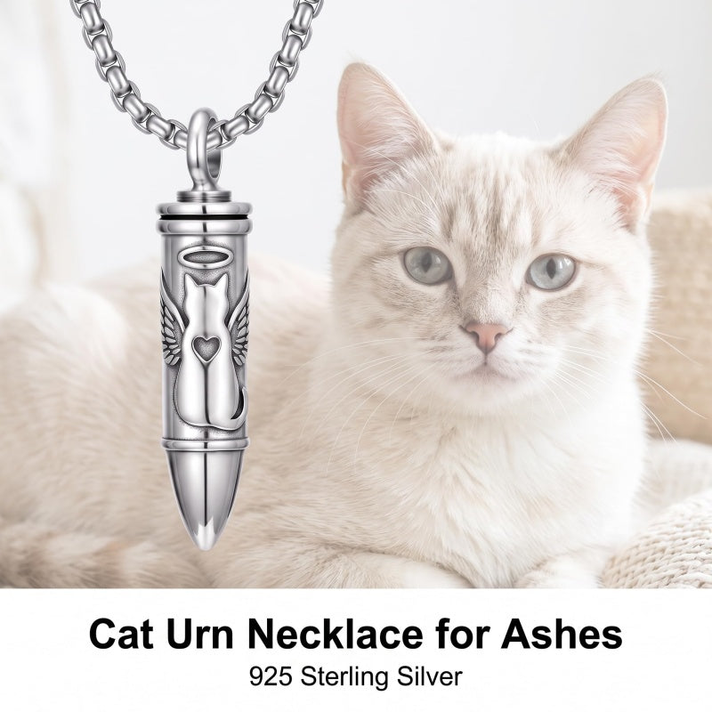 Sterling Silver Animal Angel Wings Pet Jesus Bullet Urn Necklaces for Ashes for Men