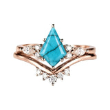 Sterling Silver Personalized Engraved 1-3CT Turquoise Engagement  Wedding Promise Ring Set for Her