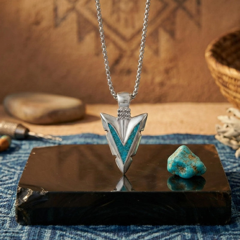 Malachite Turquoise Arrow Pendant Necklace for Men
