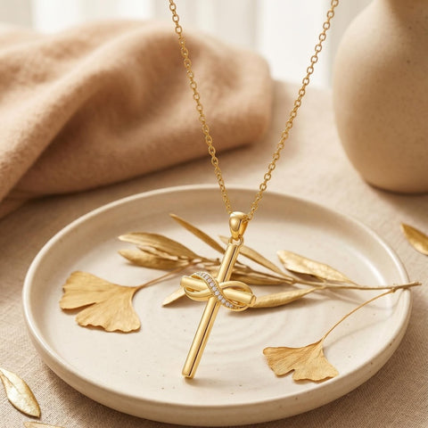 14K Gold Plated Cross Pendant Necklace for Women