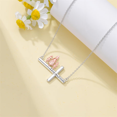 Sterling Silver Cross Father Daughter Mother Daughter Sister Pendant Necklace Engraved with I Love You Forever