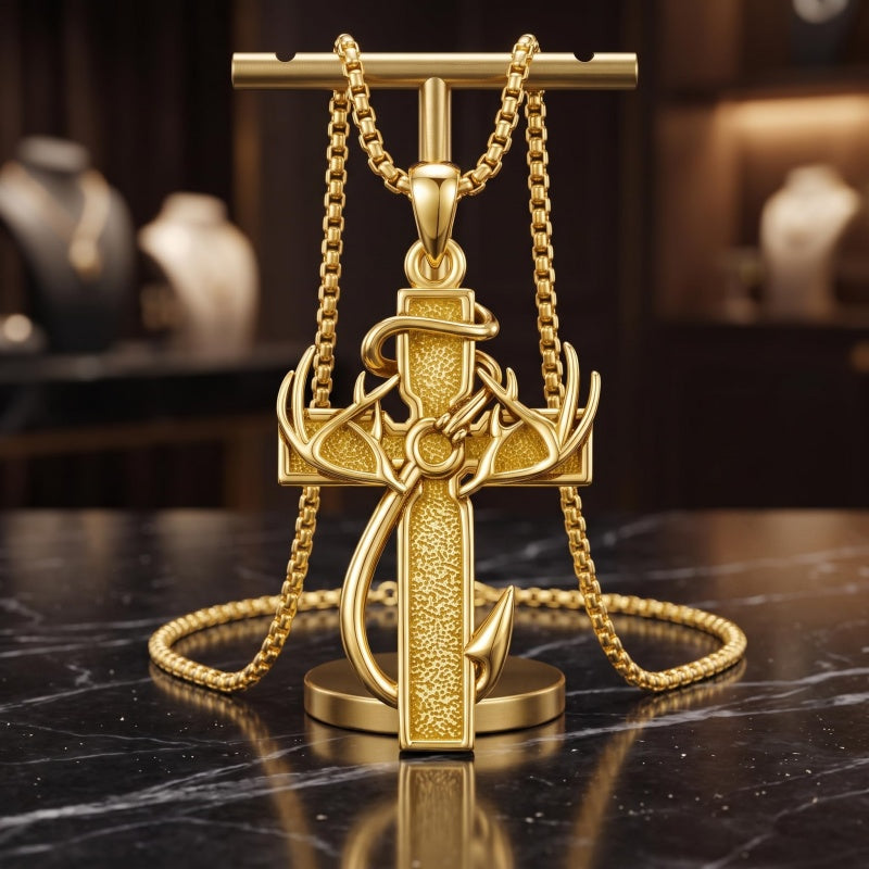 14K Gold Plated Cross Pendant Necklace for Men Religious Jewelry Christian Gift