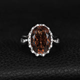 14K Gold Plated  Oval Shape 3.7CT Genuine Smoky Quartz Cocktail Rings for Her