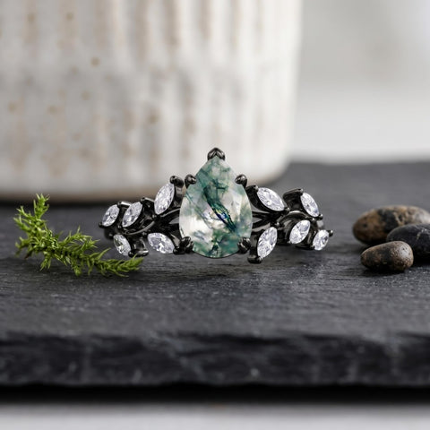 Sterling Silver 10K 14K 18K Gold 1-4CT Moss Agate Engagement Ring Promise Ring