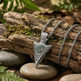 14K Gold Plated Moss Agate Turquoise Valknut Viking Arrow Head Pendant Necklace for Men