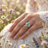 Sterling Silver Personalized Engraved 1-3CT Turquoise Engagement  Wedding Promise Ring Set for Her