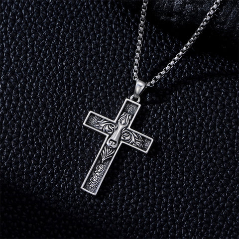 Sterling Silver Wooden Lion Orthodox Sword Wolf Cross Pendant Necklace