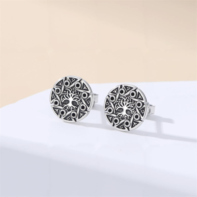 Sterling Silver Viking Raven Crow Skull Stud Earrings