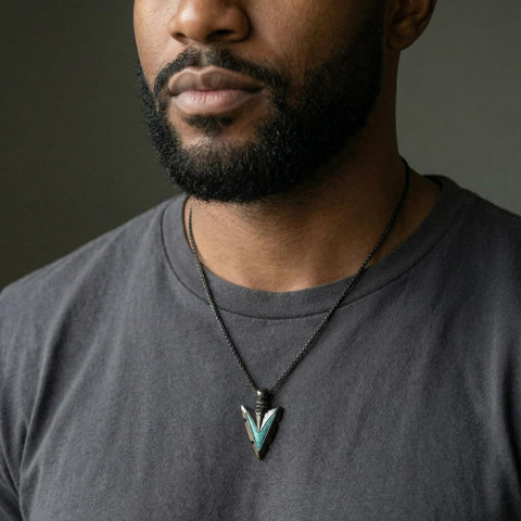 Malachite Turquoise Arrow Pendant Necklace for Men