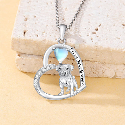 Sterling Silver Moonstone Pug Chihuahua Poodle German Shepherd Maltese Pendant Necklace Engraved wth I Love You Forever