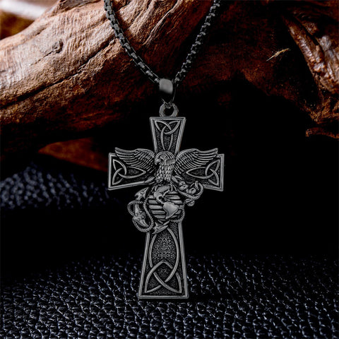 Sterling Silver Marines Cross Pendant Necklace for Men