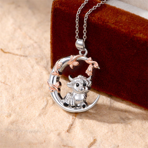 Sterling Silver Highland Cow Pendant Necklace Gift for Christmas