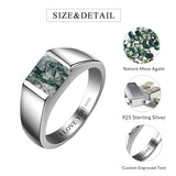 Sterling Silver 10K 14K 18K Gold Personalized Engraved Moss Agate Men's Wedding Ring Engagement Ring