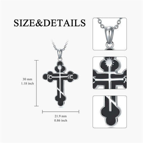 Sterling Silver Russian Eastern Orthodox Cross Pendant Necklace