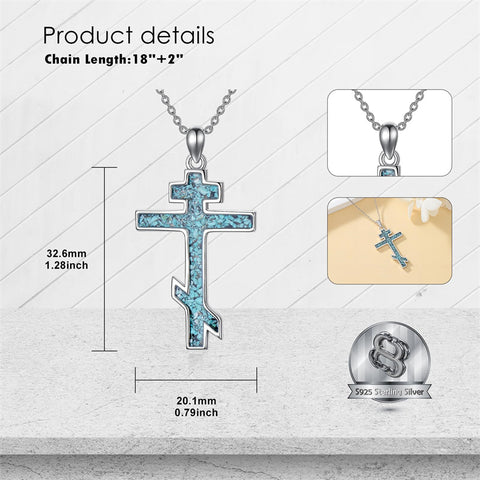 Sterling Silver Russian Eastern Orthodox Cross Pendant Necklace