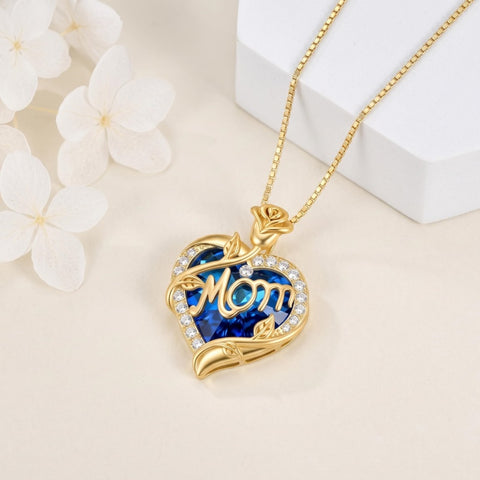 14K Gold Plated Heart Crystal Rose Mom  Sister Daughter Pendant Necklace for Woman