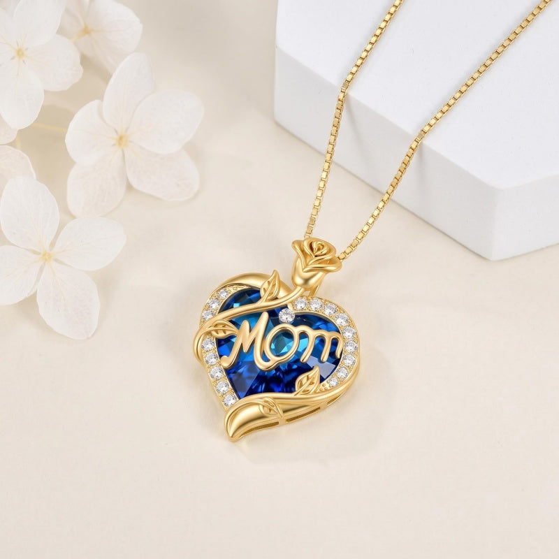 14K Gold Plated Heart Crystal Rose Mom  Sister Daughter Pendant Necklace for Woman