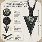 14K Gold Plated Moss Agate Turquoise Valknut Viking Arrow Head Pendant Necklace for Men
